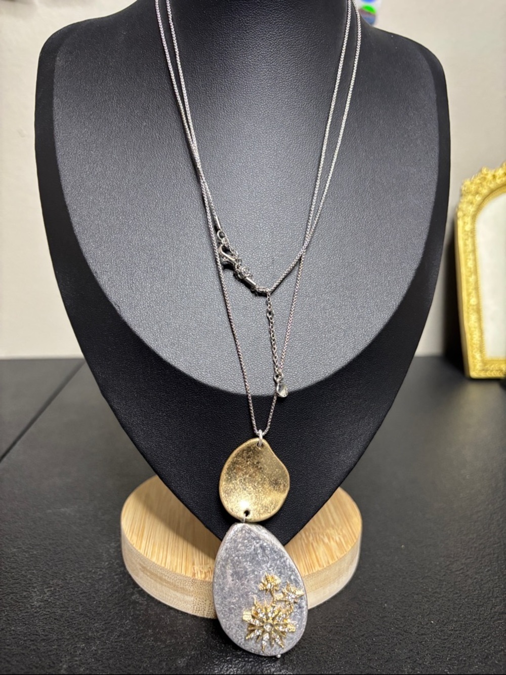 Two Tone Silver Gold Rhinestone Star Boho Long Necklace